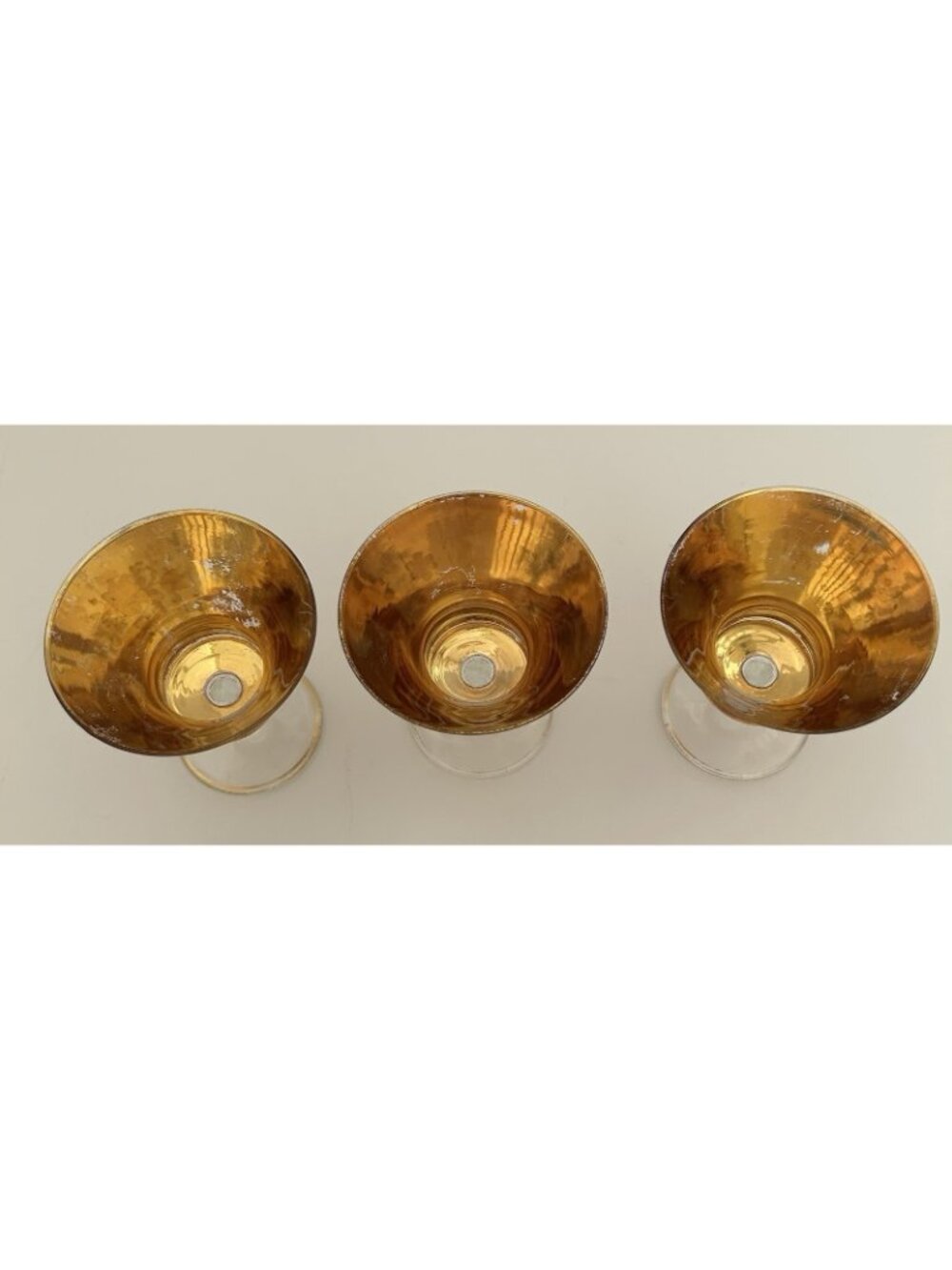 Vintage Set of 3 Gold-Painted Cocktail Glasses Hand-Painted Floral Cottage MCM - Picture 3 of 16